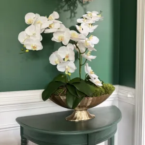 14" or 17" Oval Boat-Shaped Pedestal Bowl With Faux Orchids